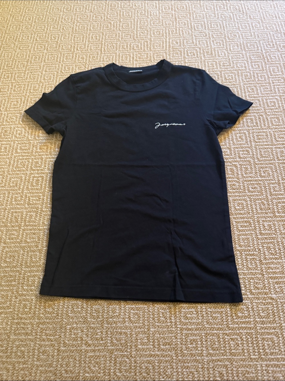 Jacquemus Black Tee with White Script Logo